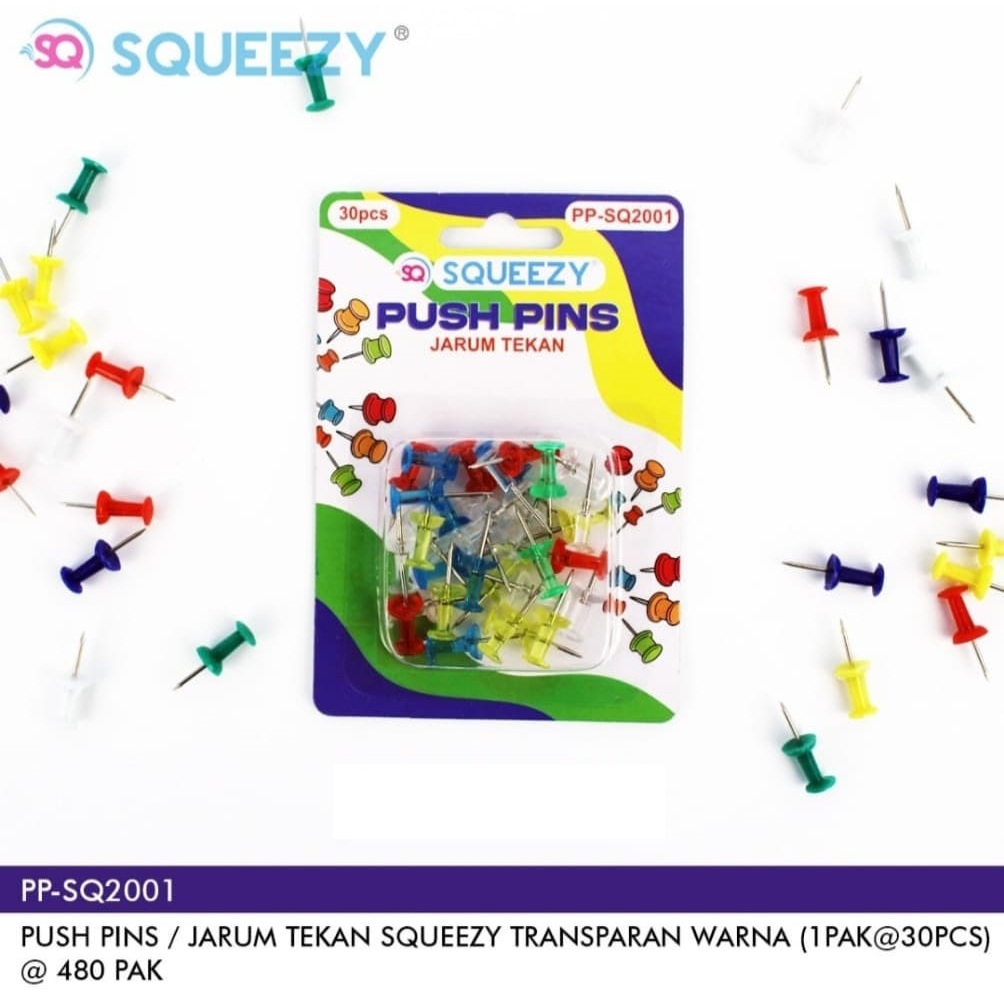 

[1 Set] Push Pin Squeezy PP-SQ2001 / Jarum Tekan / Paku Payung Warna Murah Squeezy PP-SQ2001