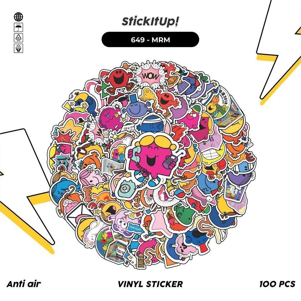 

COD 100 Pcs Stiker Pack Mr Men and Little Miss Lucu Aesthetic Vynil Waterproof untuk Freebies Sticker Buku Journal Casing HP Laptop