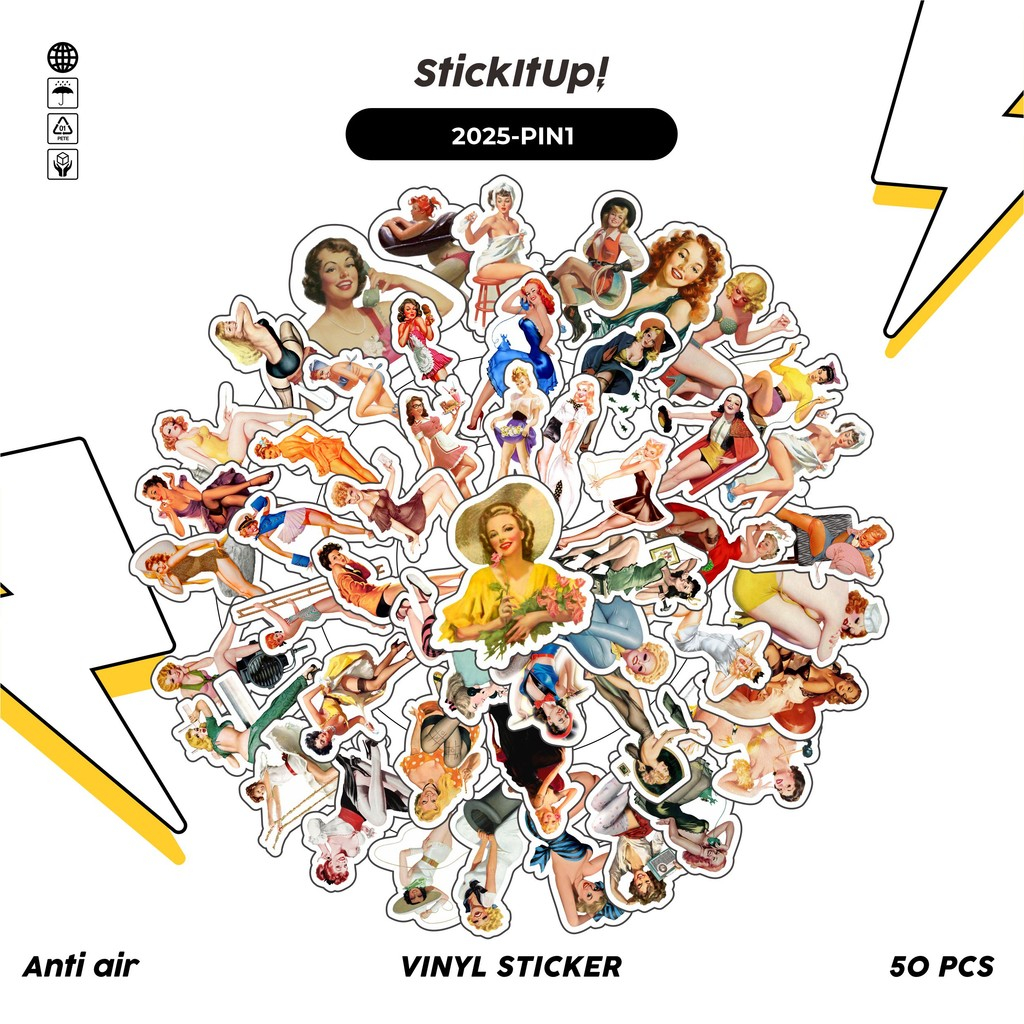 

COD✨ 50 Pcs Stiker Pack VINTAGE RETRO PINUP GIRLS ILLUSTRATION MIX 01 Lucu Aesthetic Vynil Waterproof untuk Freebies Sticker Buku Journal Casing HP Laptop