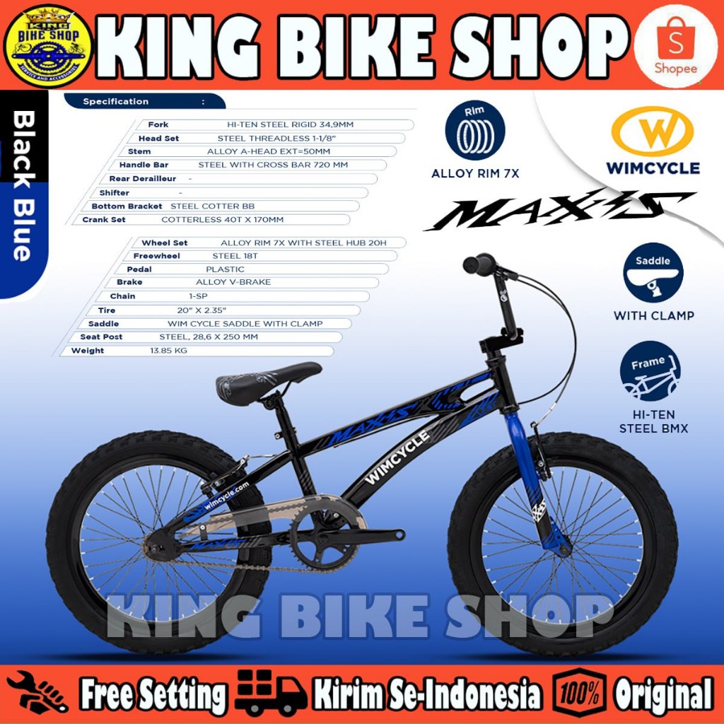 Sepeda Anak Laki BMX WIMCYCLE MAXIS MAXXIS Ukuran 20 Inch Usia 8-12 Tahun