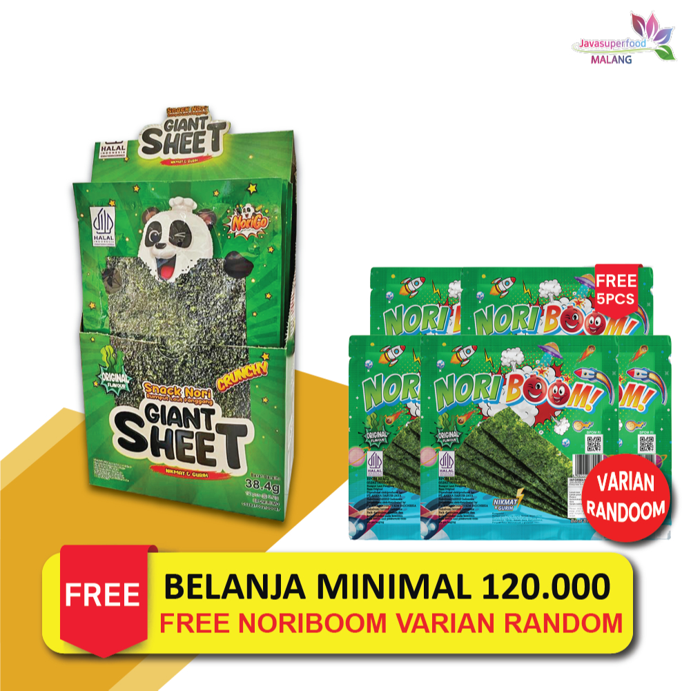 

Norigo / Snack Nori Giant Sheet 1 Box isi 12 Pcs / Snack Rumput Laut 38.4g