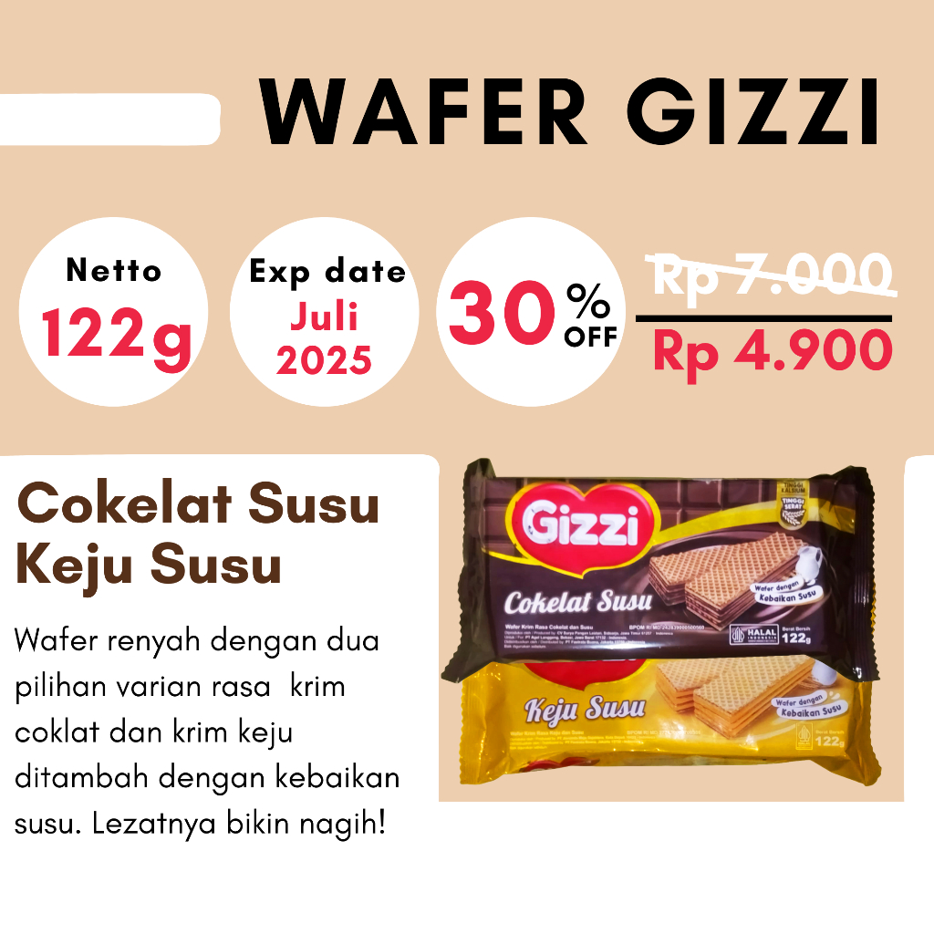 

Biskuit Wafer Gizzi rasa Cokelat & Keju 122g