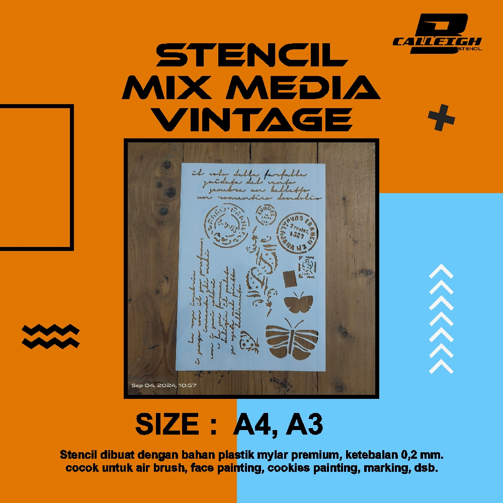 

Stencil Mylar Mix Media Vintage | Ukuran A4, A3