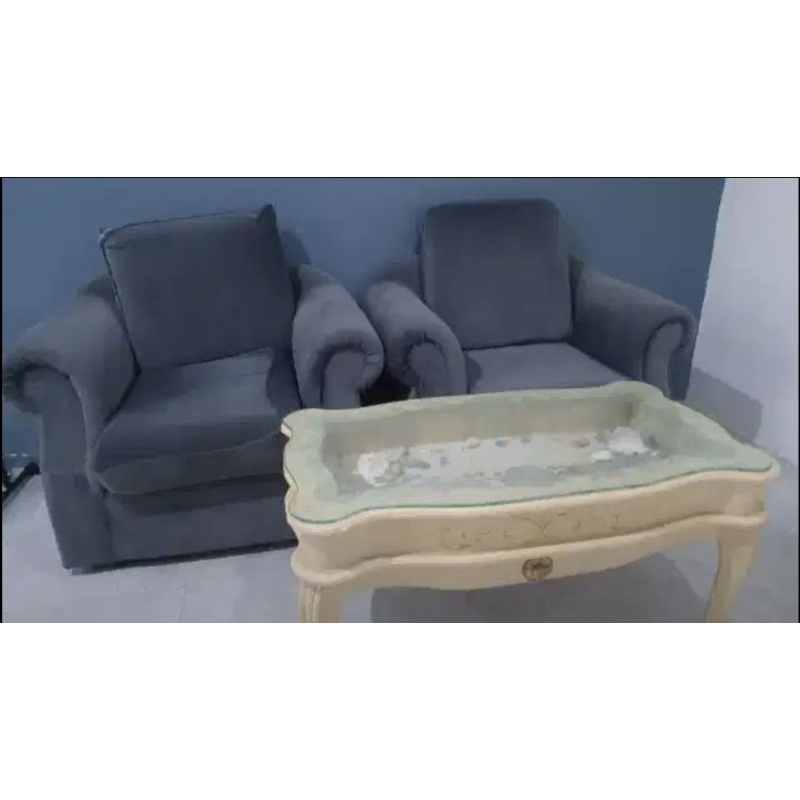 Sofa single 1, panjang 1 + meja kaca preloved