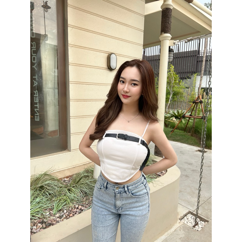 J’ADORE Willow Tube Top with belt - U Line Crop Atasan Wanita