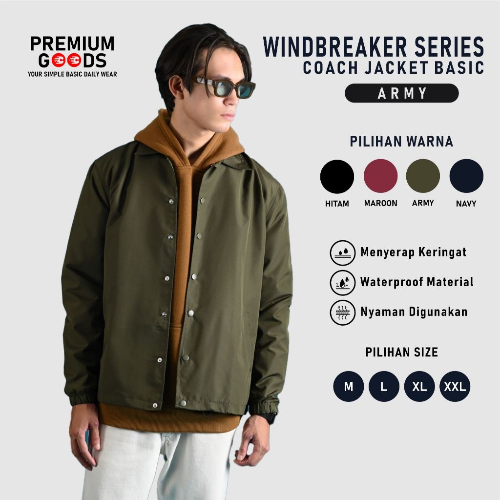 Jaket Coach Windbreaker Basic | Coach Jaket Polos | Jaket Parasut Coach Jacket Army Premium