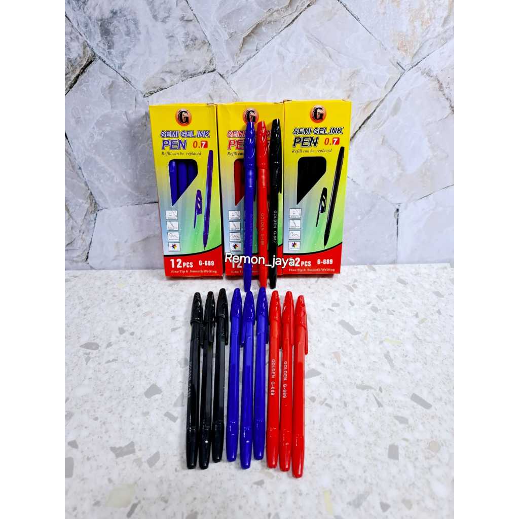 

Pulpen tinta semi jel isi 12 pcs warna hitam-biru-merah gel ink