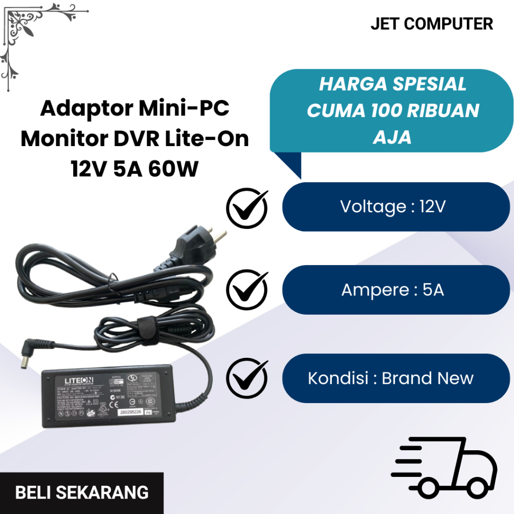 Adaptor Mini-PC Monitor DVR Lite-On 12V 5A 60W 5.5*2.5mm