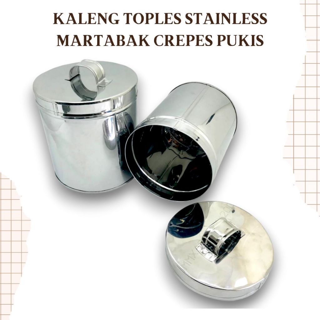 DPI Toples Stainless uk 1,5kg Wadah Toping Martabak Crepes Pukis Toples kue kering COD TERMURAH