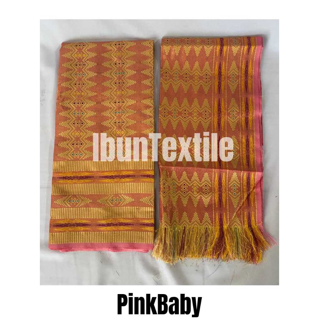 Set 2 IN 1 Kain songket thailand Pink baby selendang dan sarung, kain songket best seller, kain song