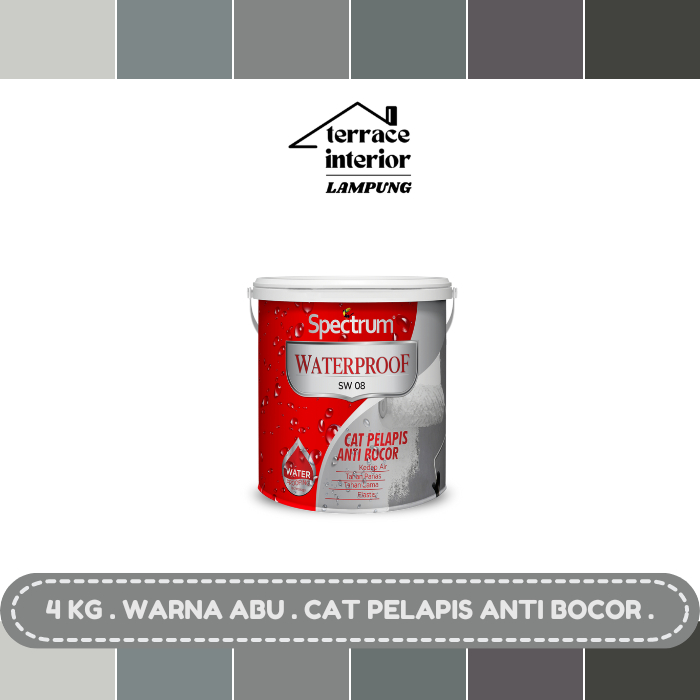 Cat Pelapis Anti Bocor Spectrum Waterproof Warna Abu 4 KG
