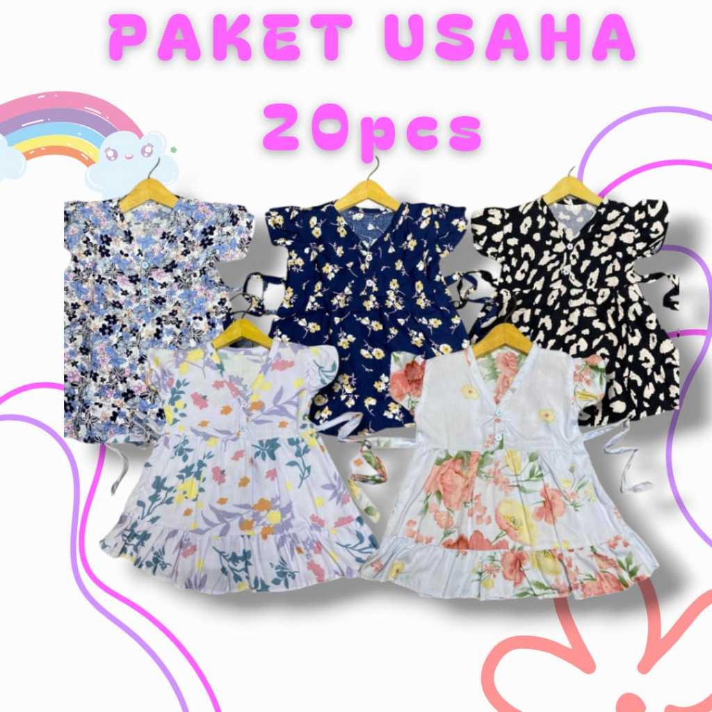 PAKET 20 PCS DRESS RUFFLY  0-6TH USAHA baju anak perempuan harian dress anak rayon tidur kekinian vi