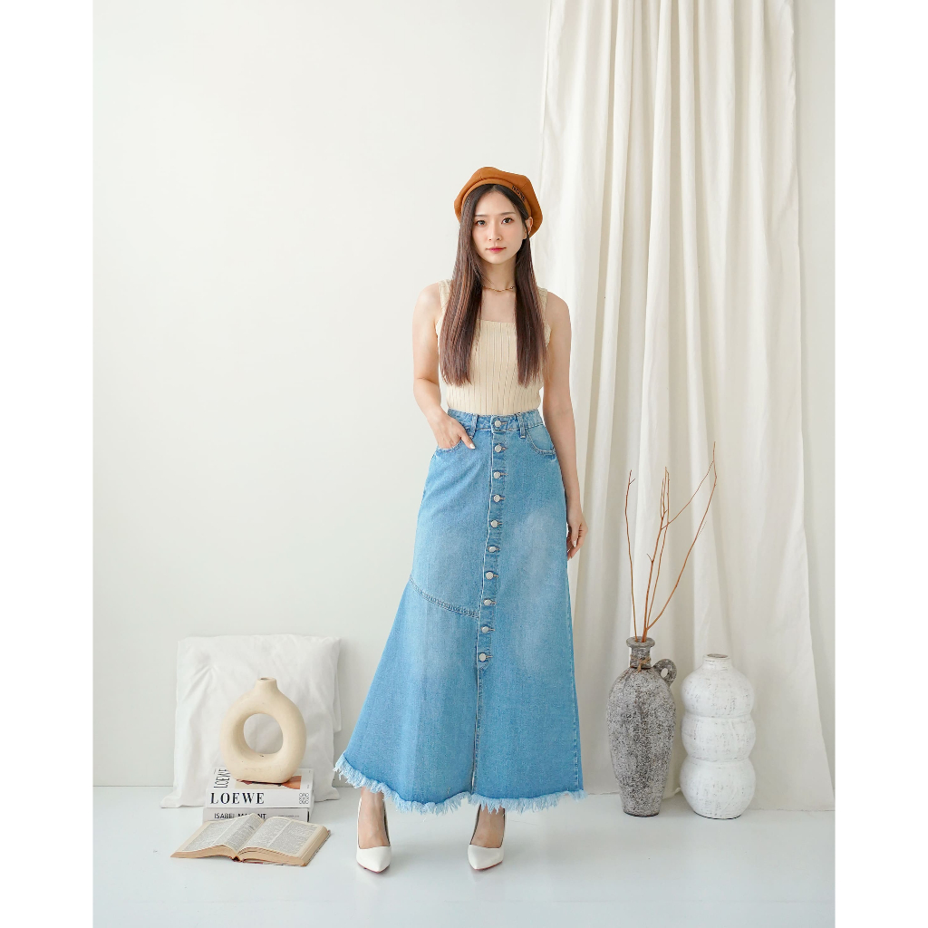 C5X Jeans - Mila Rok Cargo Denim Jeans Duyung / Rok jins duyung wanita  bahan soft jeans  nyaman pan