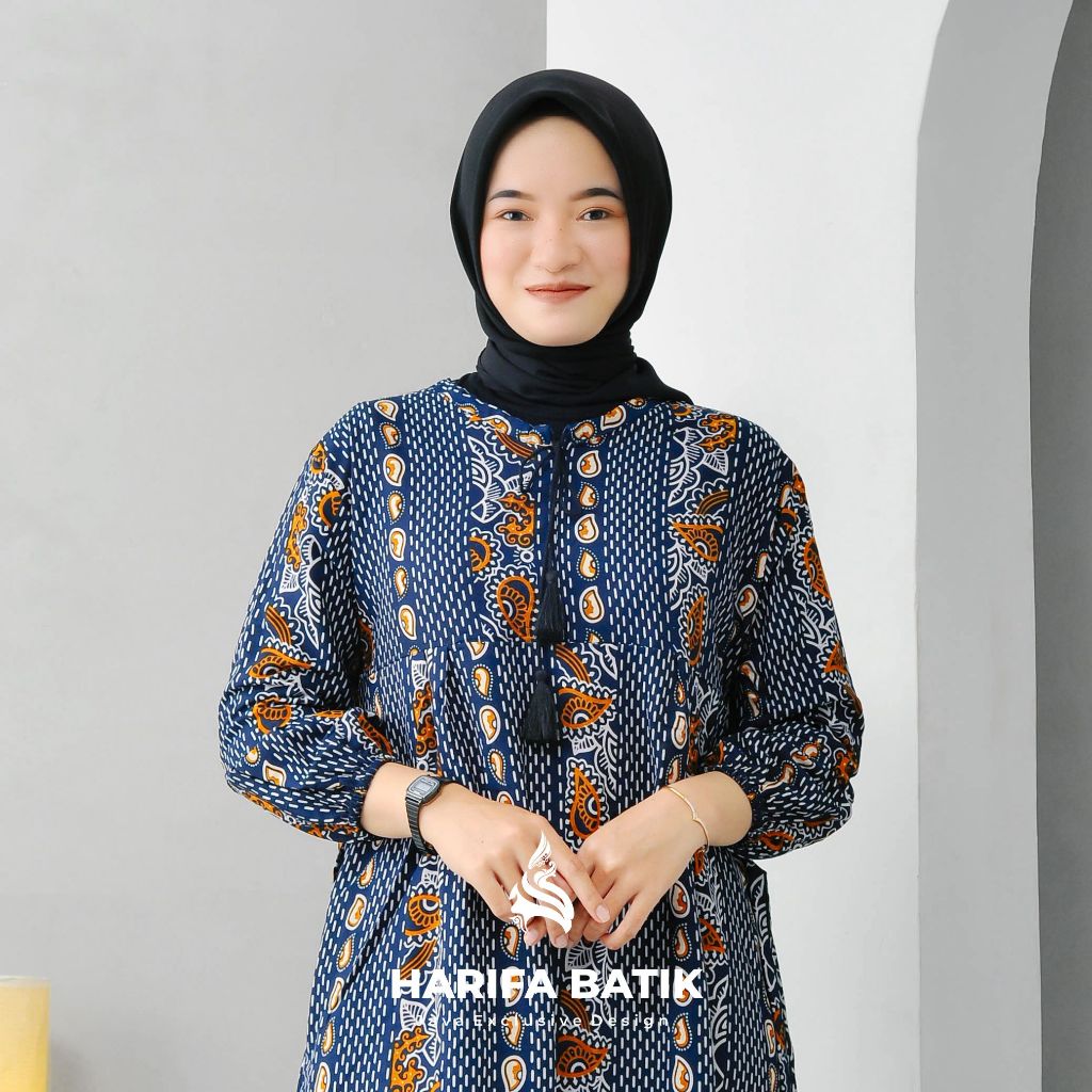 DELIA Gamis Rayon Premium Abaya Batik Modern by HARIFA BATIK Terbaru Fashion Muslimah Elegan Busui