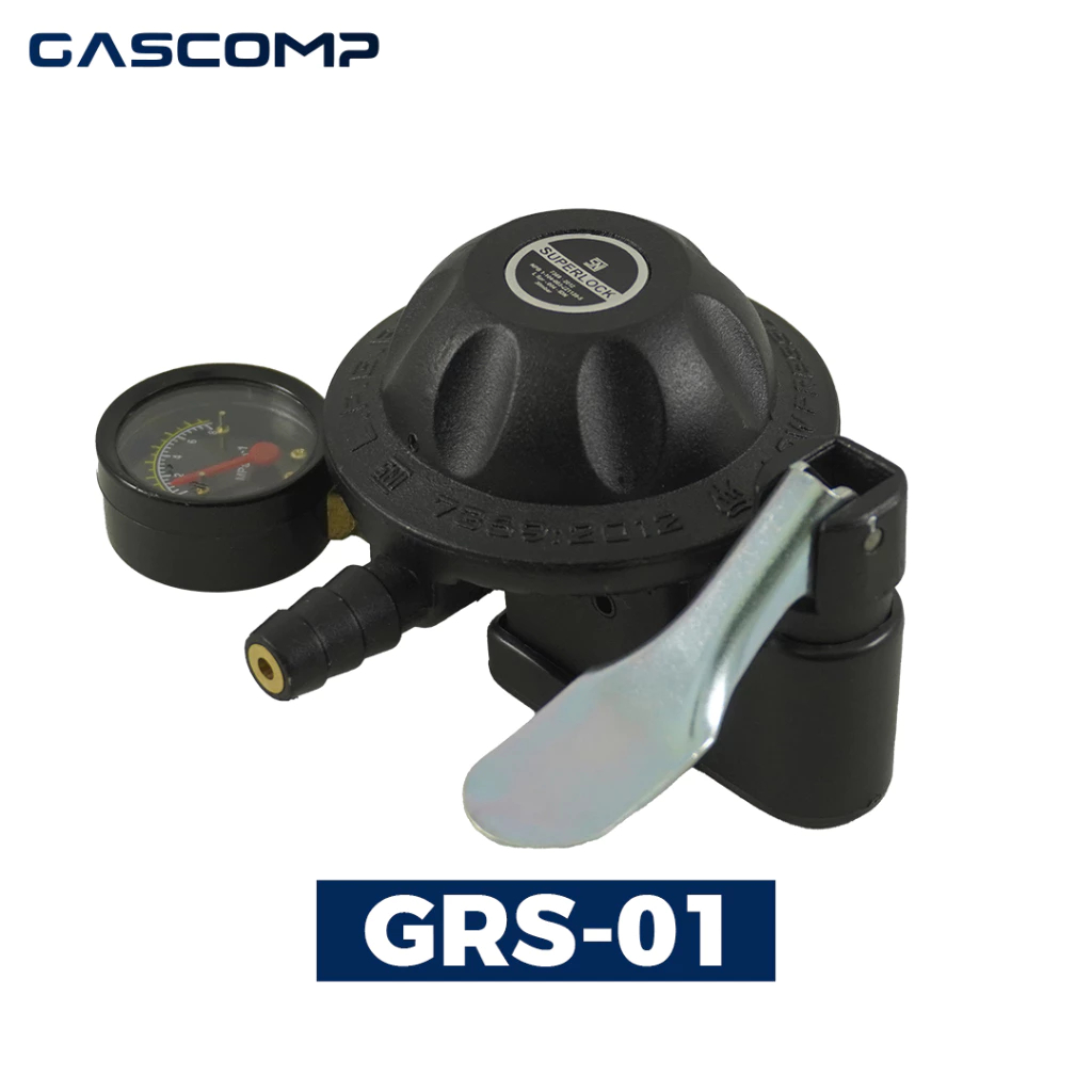 Gascomp Superlock GRS01 Regulator Kompor Gas Meter Tekanan Rendah Pengunci Ganda Otomatis
