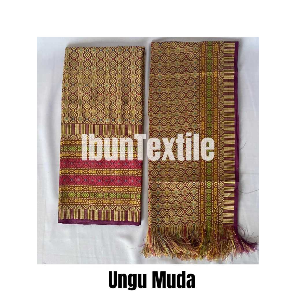 Terlaris Set Kain songket dan Selendang Motif palembang Ungu Muda selendang dan sarung, kain songket