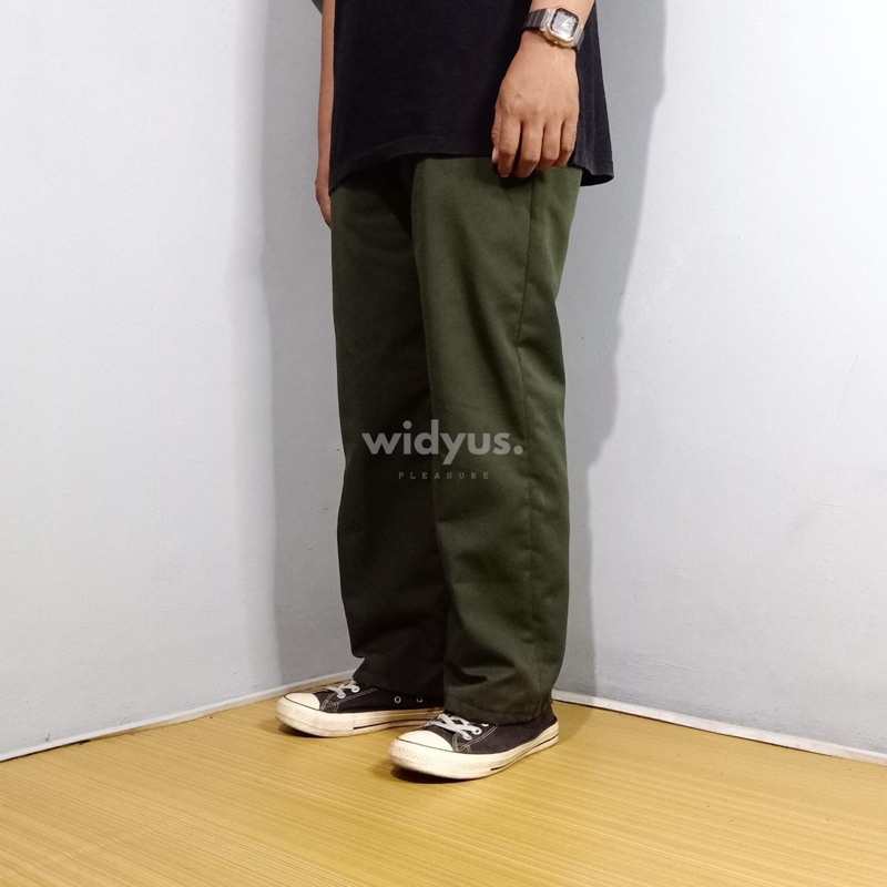 Hot Deals Widyus - Celana Loose Pants Panjang Pria Gombrong Chinos Baggy Pants Pria Hijau Army Fit