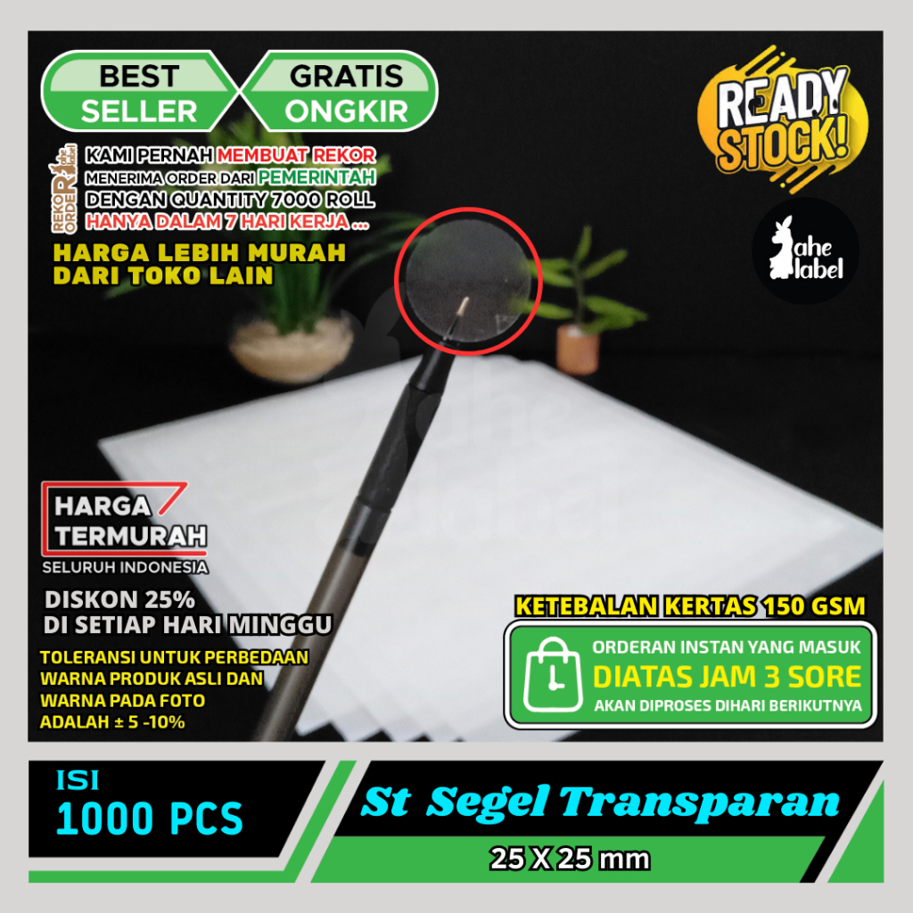 

Mi STICKER SEGEL , STICKER STIKER POLOS 2.5X2.5 , STIKER STICKER BULAT 25x25 STIKER TRANSPARAN 1000