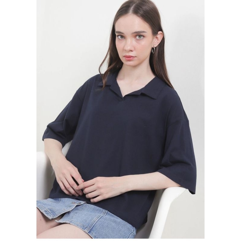 Tolliver - Kemeja Polo Crop Longgar - Baju Pakaian Kaos Atasan Wanita