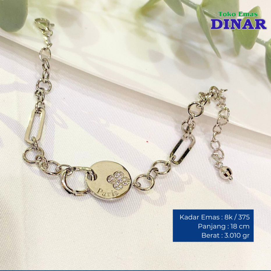 GELANG RANTAI BATU MODEL PUTIH - EMAS MUDA - KADAR 8K/375