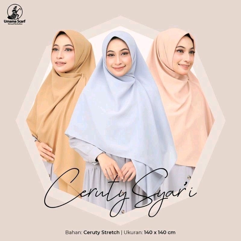 Hijab/Jilbab segiempat Umama Syari Bahan Ceruti Syari Ukuran Jumbo 140x140 cm Kerudung Ceruty Syar'i