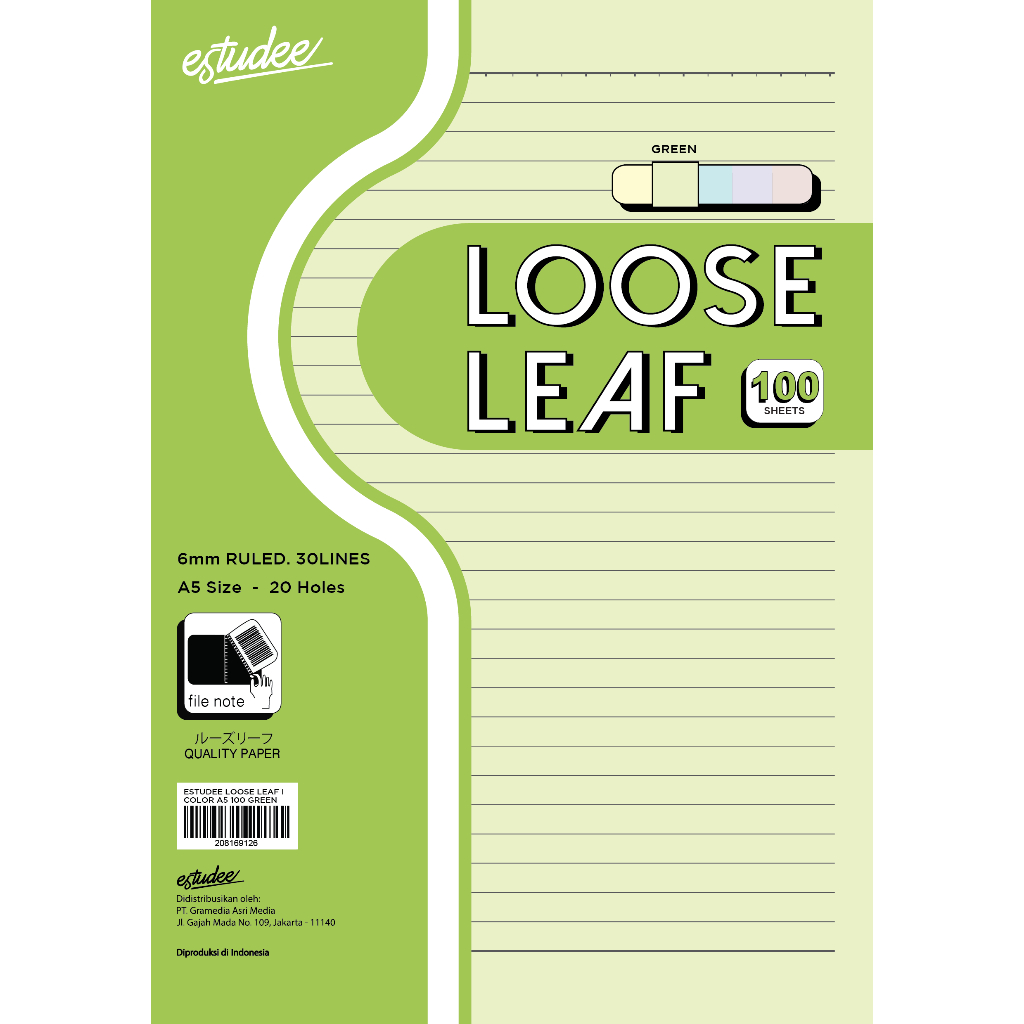 

Gramedia Mal Pekanbaru - (Original) Estudee Loose Leaf I Color A5 100 Green