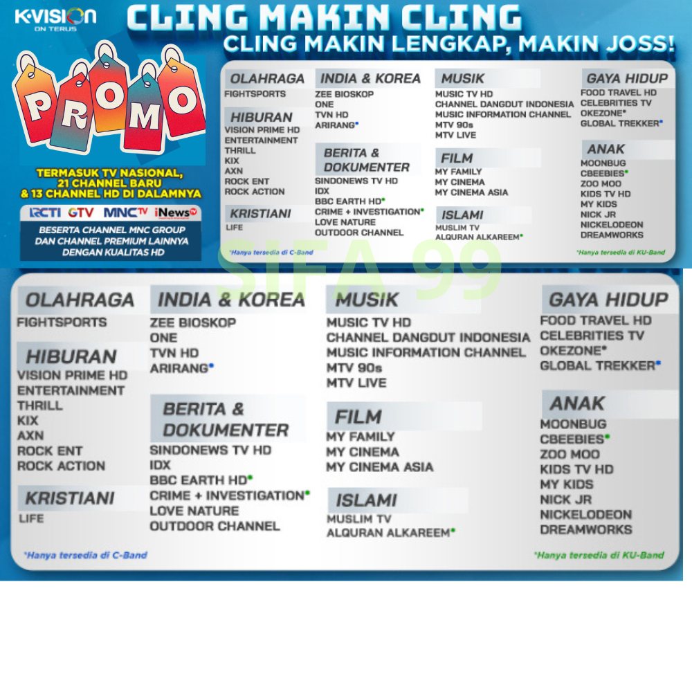 PAKET Cling 3/6/bulanan Kvision / K vision semua tipe