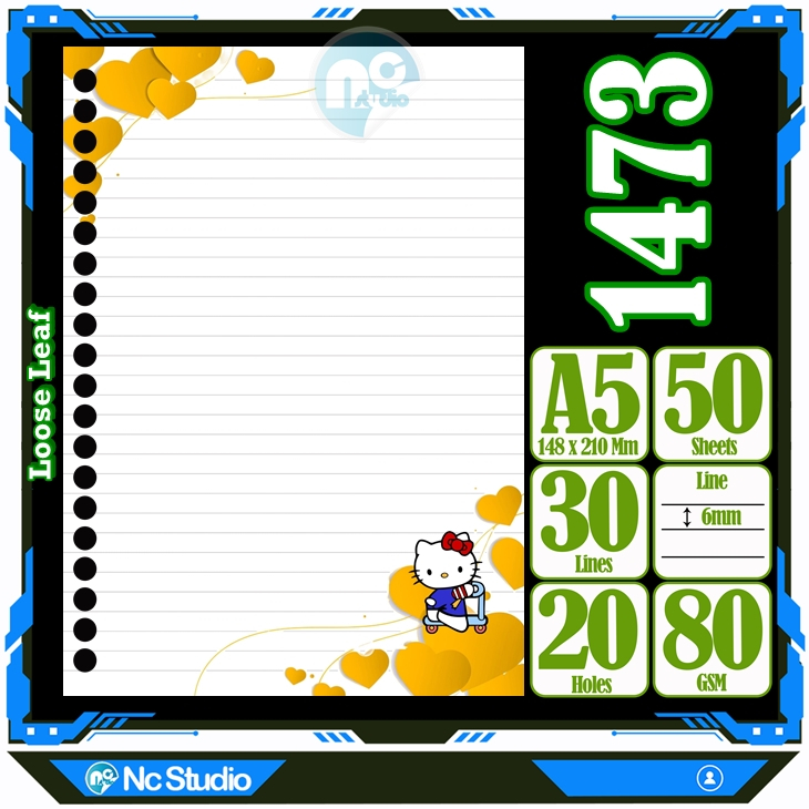 

Loose leaf Kertas binder A5 Isi 50 Lembar Polos karakter Love lucu kucing hello kitty My melody Cute Buku Refil isi ulang Repil Vol-21