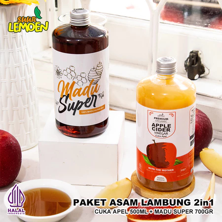 

Suur Lemeon - Paket Asam Lambung - Diet Sehat Cuka Apel 500ml dan Madu Hutan 700gr Asli NSI