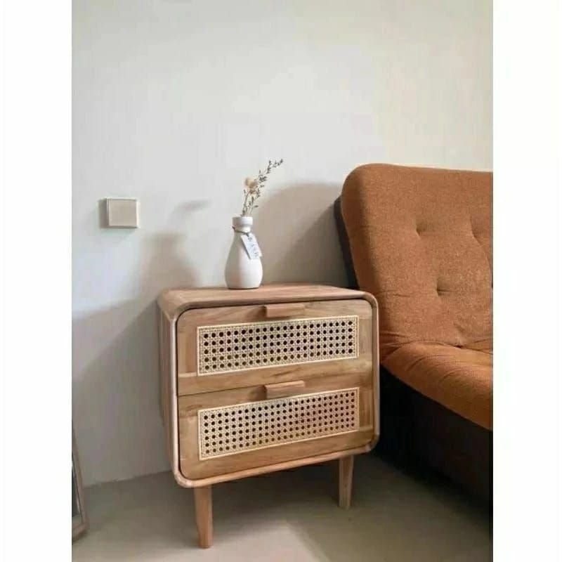 nakas retro rotan minimalis nakas rotan laci meja nakas retro