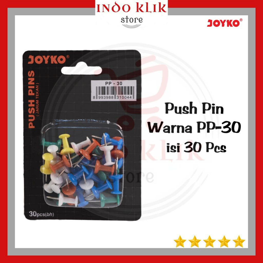 

Push Pins Warna Joyko PP-30 / Clip PP 30 TR Transparant / Dop / Paku Mading Styrofoam