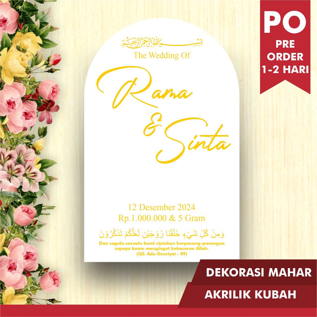 

Akrilik Brush Bentuk Kubah Nama Timbul Custom Desain Warna