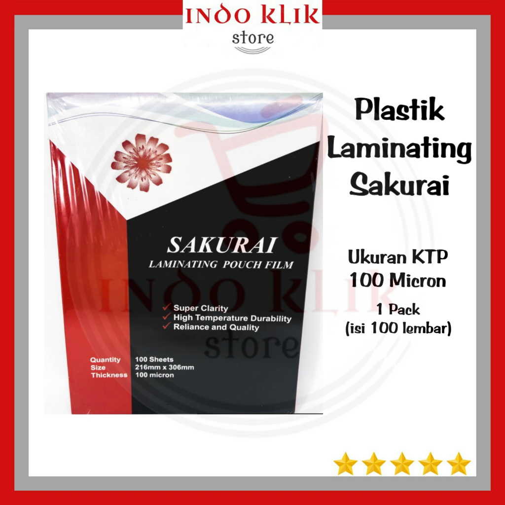 

Plastik Laminating Sakurai Ukuran KTP 100 Micron 68.5 x 97 mm isi 100 lembar / Laminating KTP Tipis