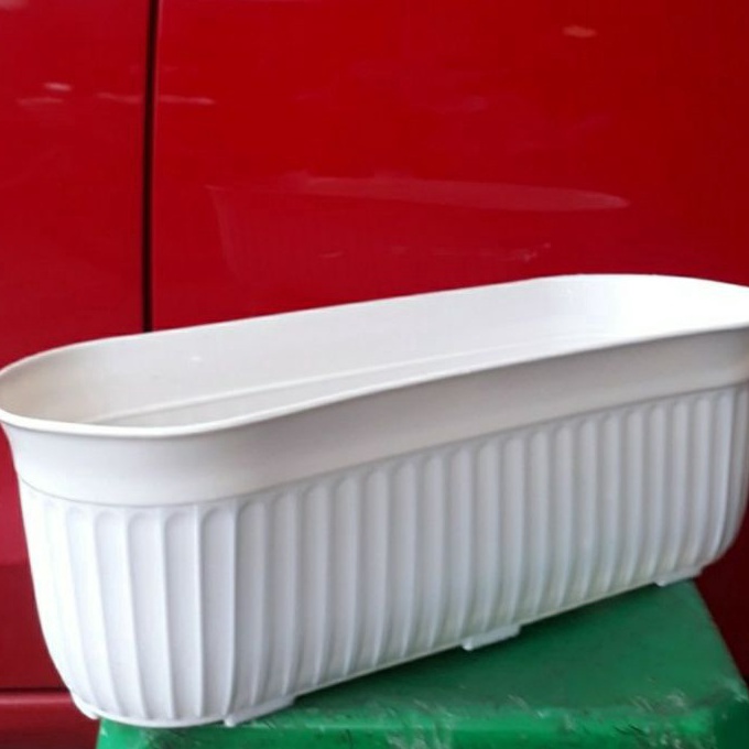 KF7 Pot bunga happy oval 39 putih pot panjang tanaman hias aglonema keladi