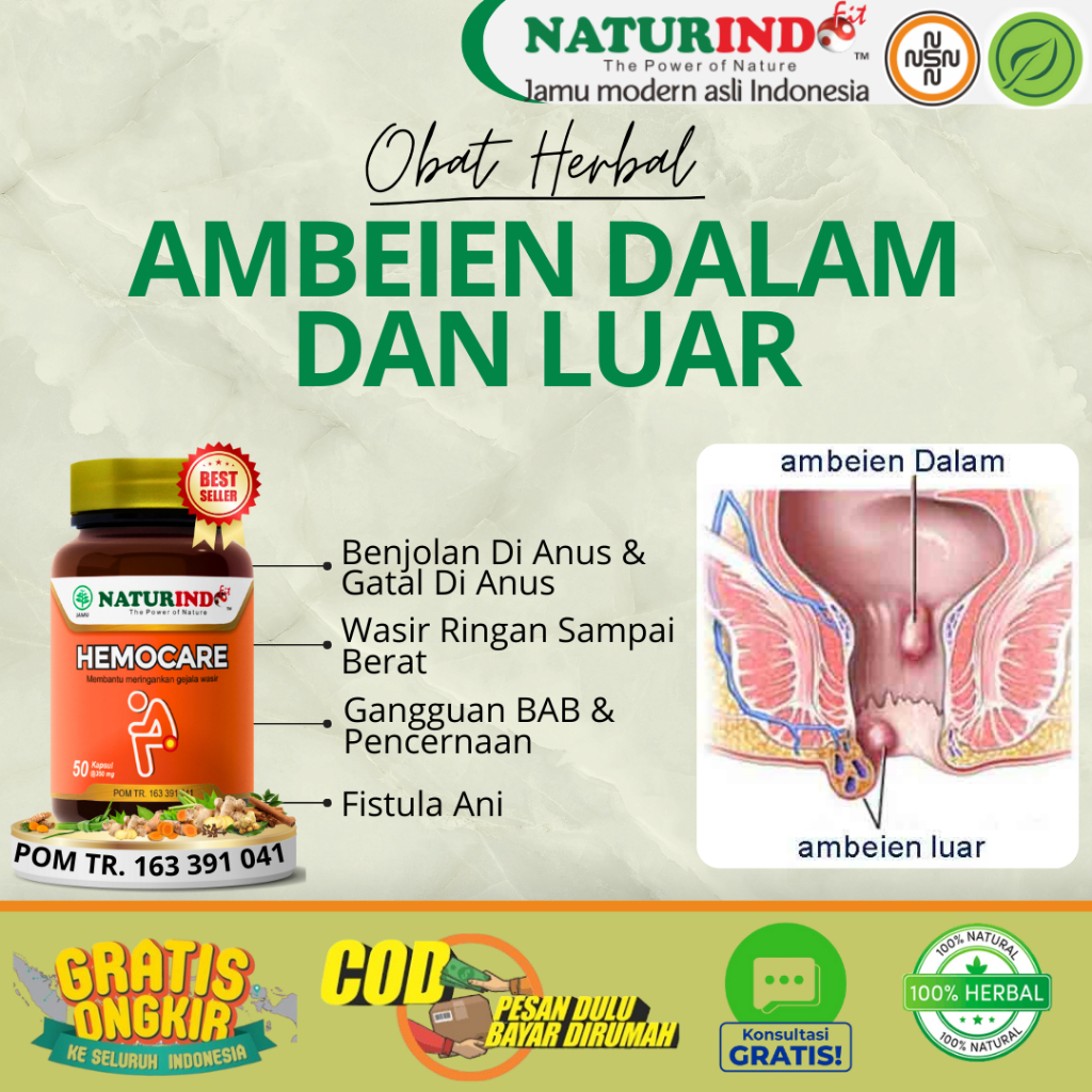 Obat Ambeien Luar dan Dalam Wasir Benjolan di Anus BAB Berdarah Herbal Ambeyen  HEMOCARE NATURINDO