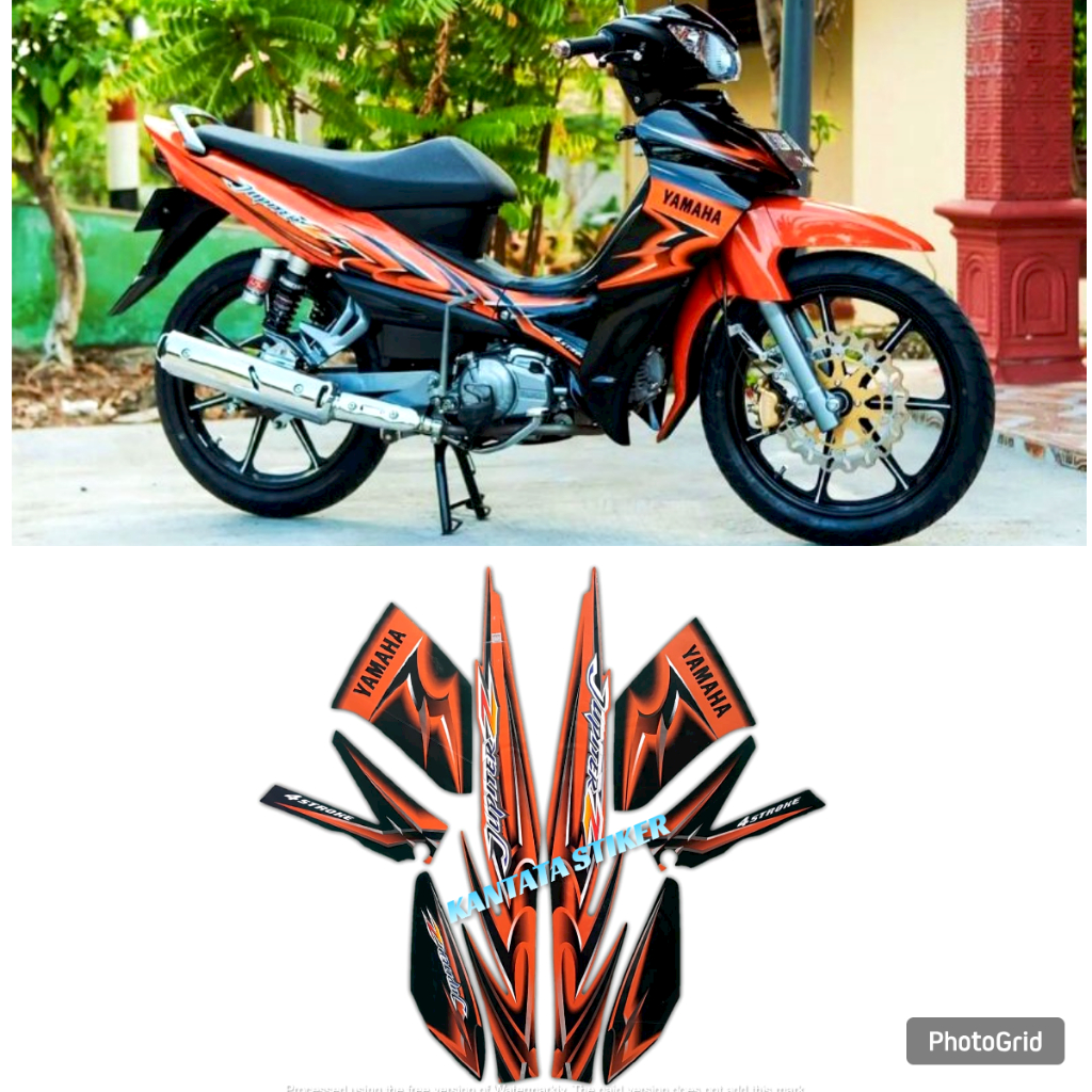STIKER STRIPING MOTOR YAMAHA JUPITER Z 2006 BURHAN ORANGE HITAM STANDAR FULL SET
