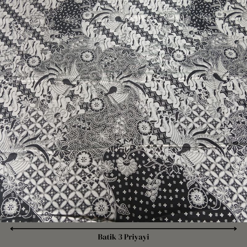 Kain Batik Meteran Bahan Dobi Print Hitam Putih Premium Pjg 2,4 m Lbr 1,1 m