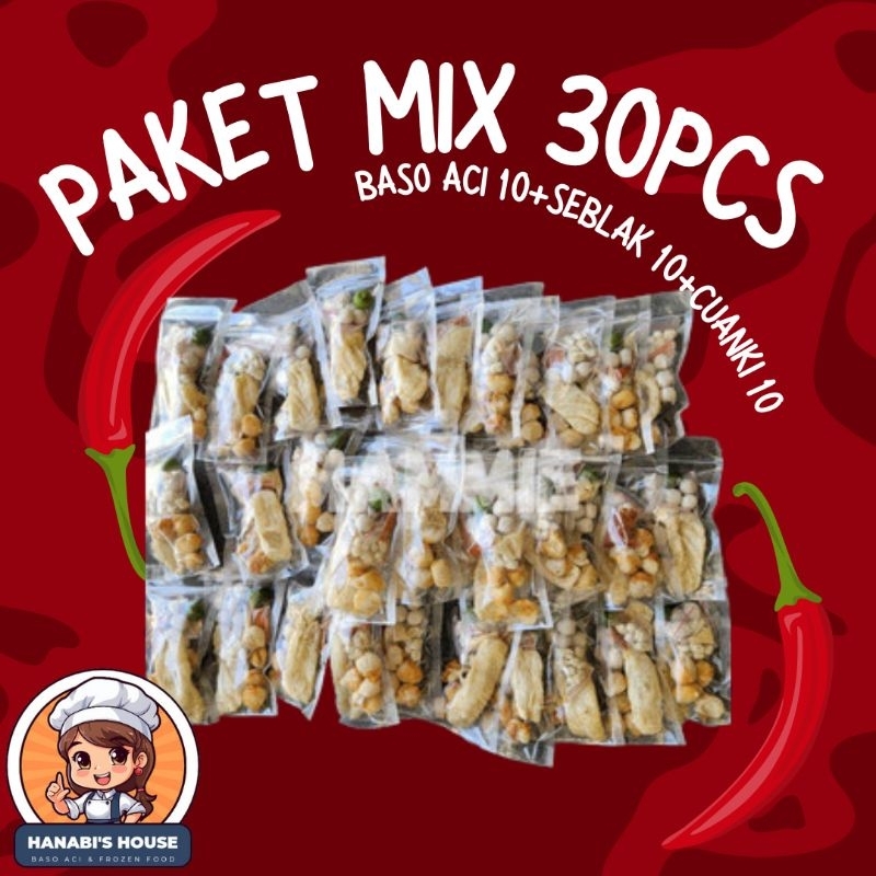 

PAKET MIX 30 PCS/ PAKET USAHA MURAH/baso aci instan cuanki seblak boci tulang rangu bawang cirawang isi ayam mercon pedas cireng mercon cimol keju cilok sambal kacang paket hemat paket usaha murah enak