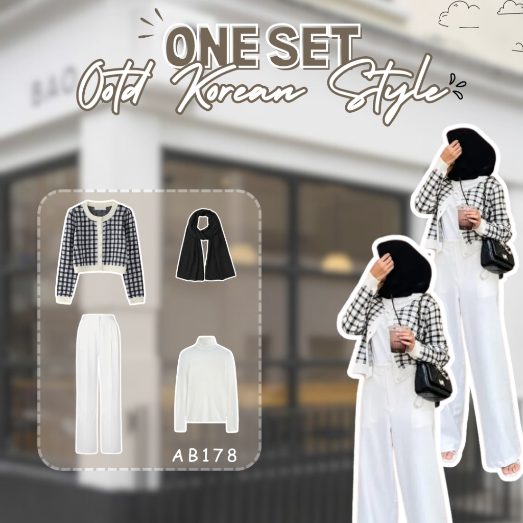Godiva Outfit 4 In 1 Set AB178 - One Set Korean Hijab Style Outfit Kuliah Casual Setelan Wanita Keki