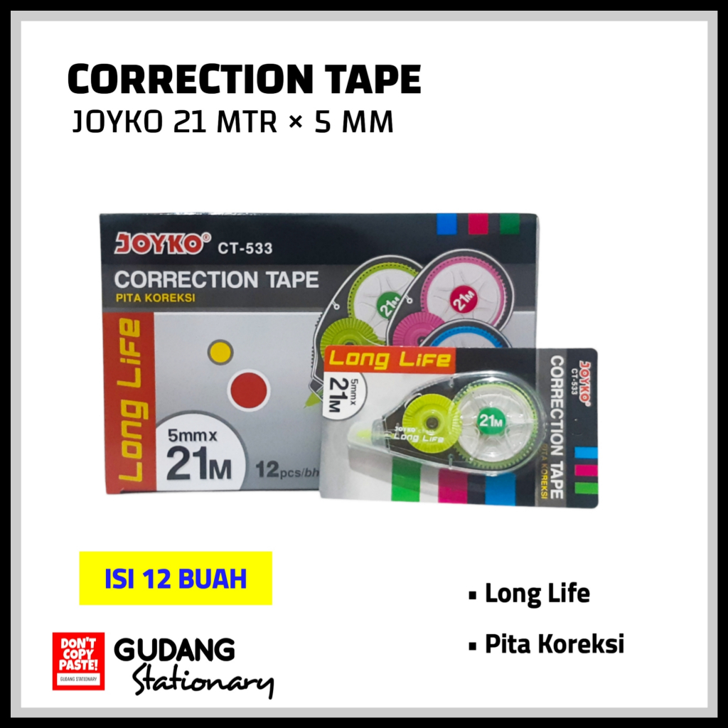 

Correction Tape 21 M × 5 mm JOYKO [ isi 12 pcs ]