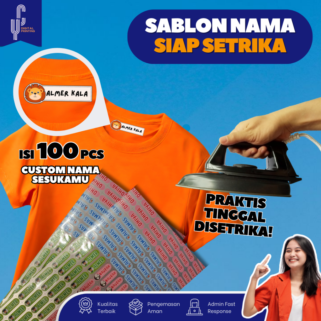 

Sablon Nama Tinggal Setrika Sticker Label Printing Kain / Kaos Isi 100pcs Custom