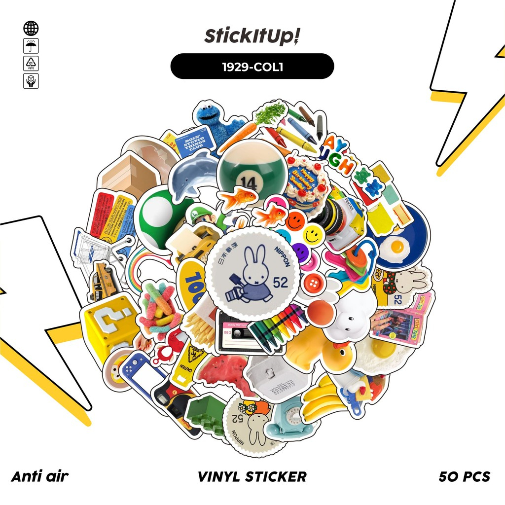 

COD✨ 50 Pcs Stiker Pack COLORFUL RETRO AESTHETIC MIX 01 Lucu Aesthetic Vynil Waterproof untuk Freebies Sticker Buku Journal Casing HP Laptop