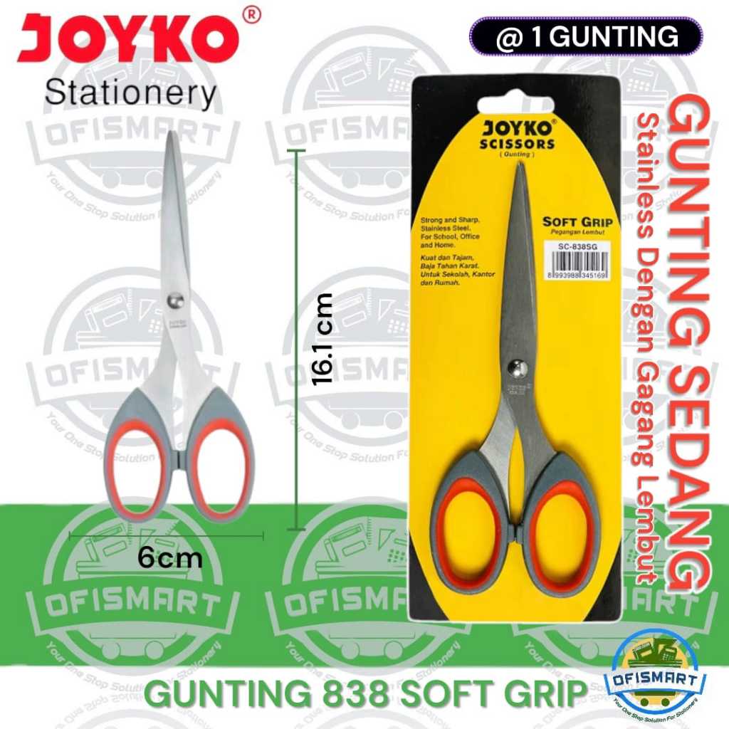 

Joyko Gunting Stainless Soft Grip Scissors Sedang SC-838 SG | @1 PCs