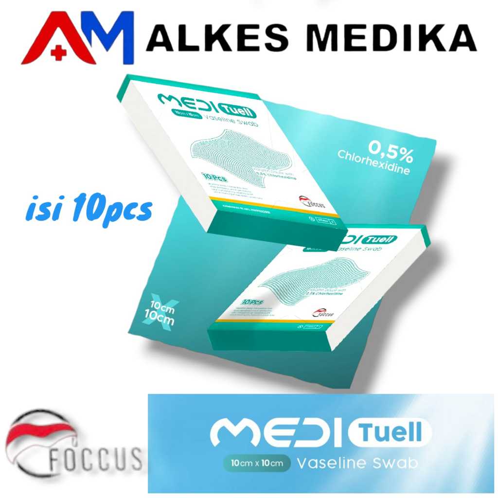 FOCCUS MEDI Tuell UKURAN 10 cm x 10 cm Paraffin Gauze with 0,5% Chlorhexidine