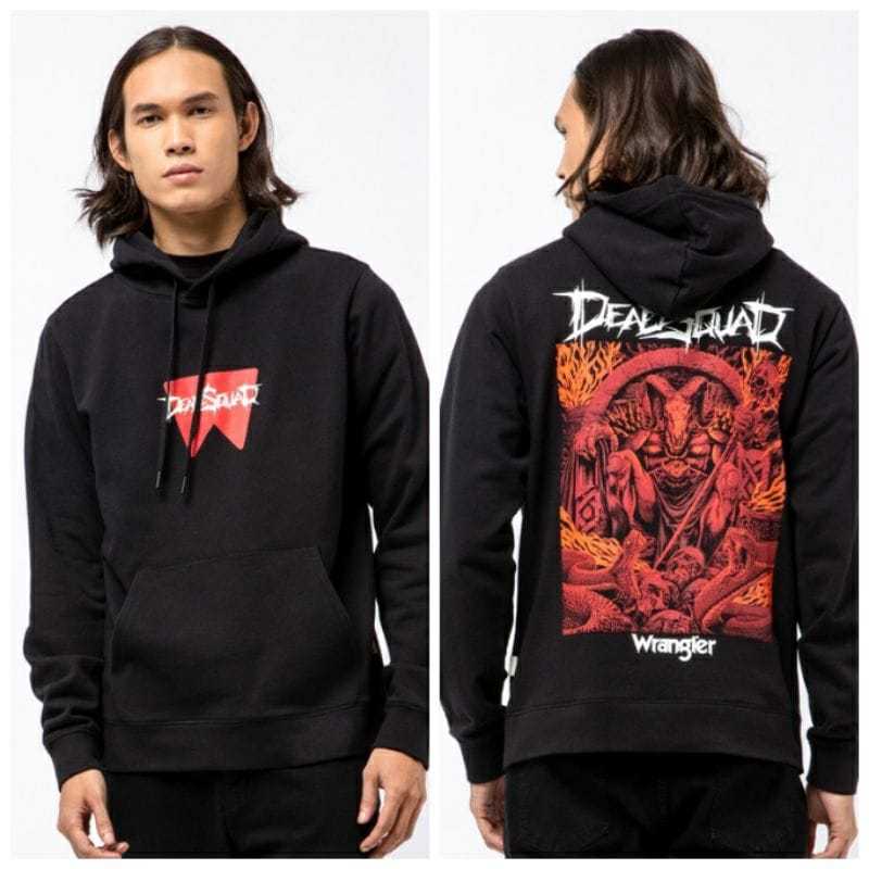 Sweater Hoodie DEADSQUAD X WRANGLER Hitam Jumper Pria Wanita Bahan Fleece Tebal S M L XL XXL XXXL