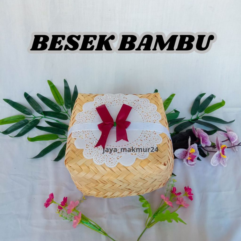 

besek hampers pita / besek bambu hantaran / besek bambu uk 25x25