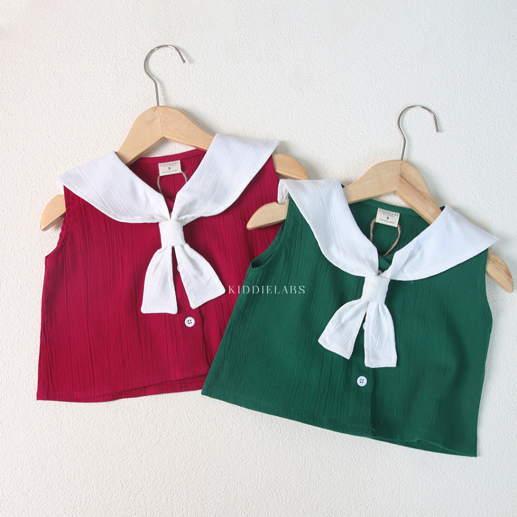 Kiddielabs [5 WARNA 1-8 Tahun] Nami Linen Top Atasan Anak Sailor Neck Anak Perempuan Baju Natal Anak