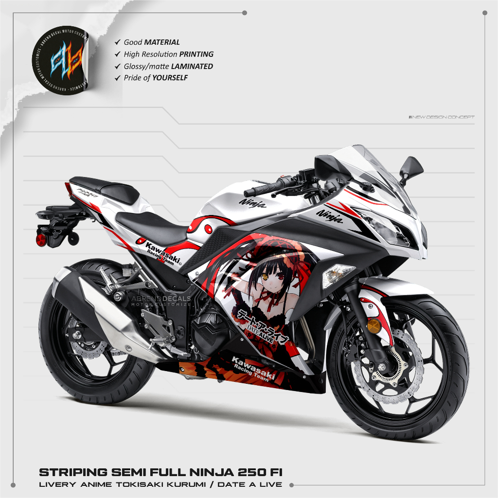STRIPING NINJA FI SEMIFULL ANIME TOKISAKI KURUMI / STIKER MOTOR KAWASAKI NINJA 250 FI STOCK DECAL