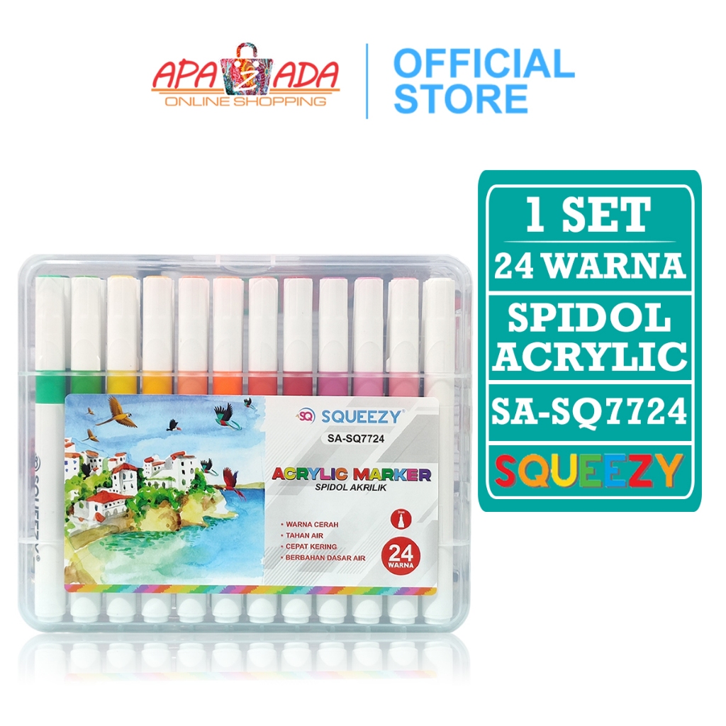 

Apazada - Spidol Akrilik [1 Set - 24 Warna] / Pena Cat / Acrylic Marker Squeezy SA-SQ7724