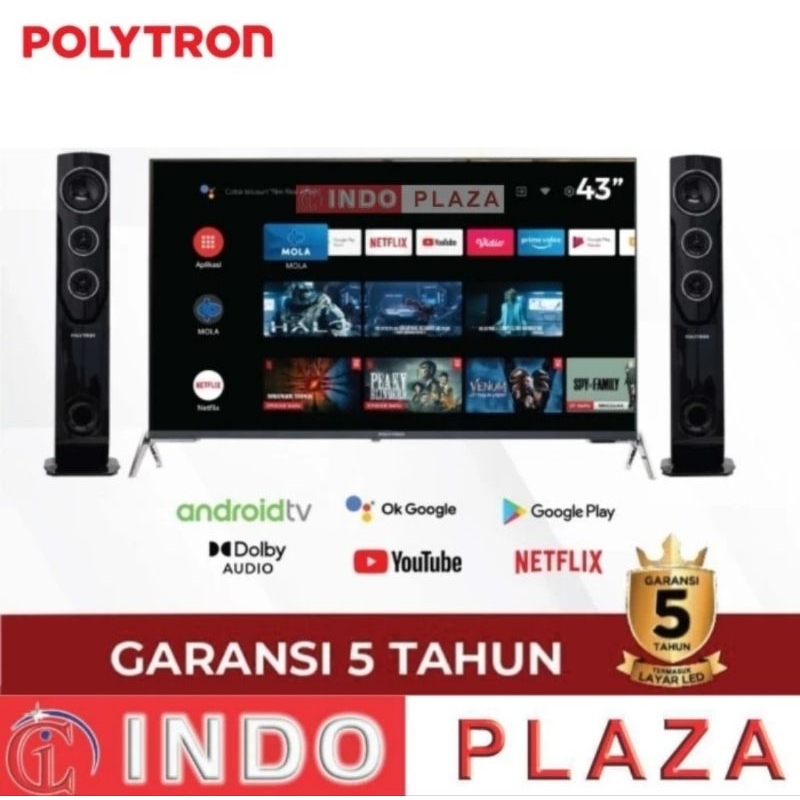[LUAR MEDAN] TV POLYTRON 43 ANDROID TV CINEMAX SPEAKER TOWER PLD-43TG